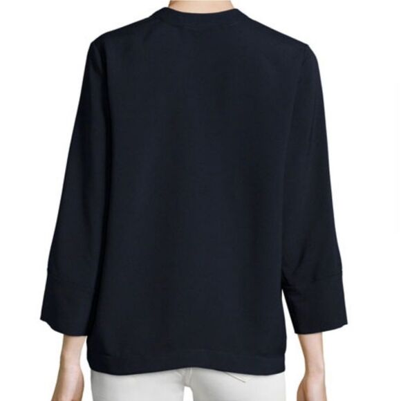 IRO Alis Lace Up Tie Front V-Neck Blouse Top 38 / 6 Navy Boxy Flowy Minimalist - Picture 5 of 16